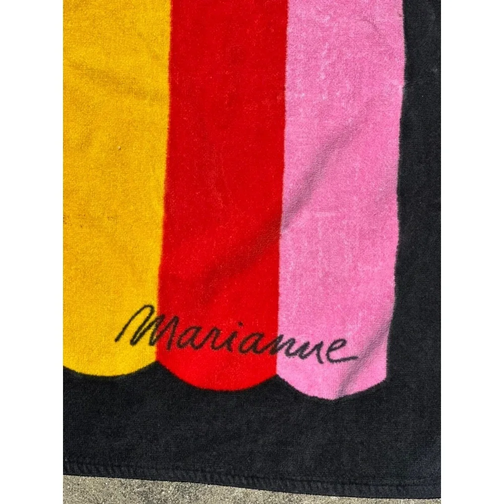 Vintage Terrimondo Colored Pencil Beach Towel Marianne Israel Cotton 52x30 Black